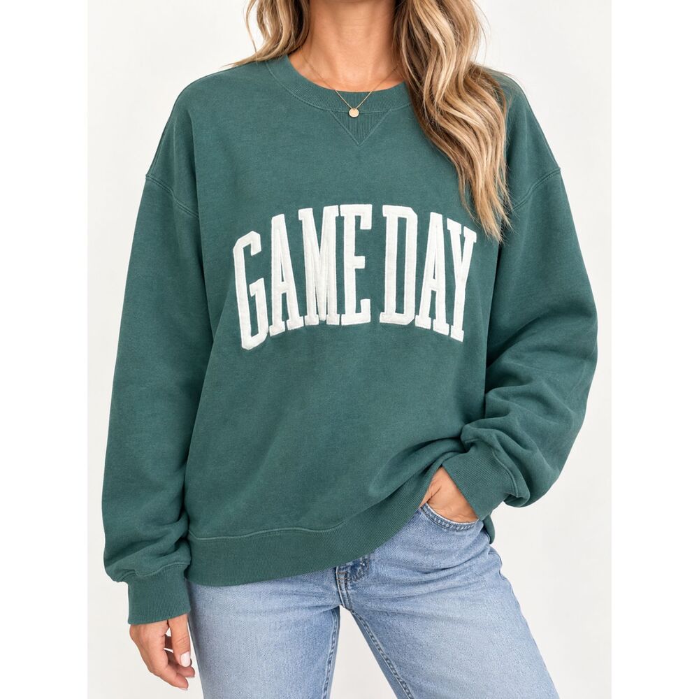 Abercrombie & Fitch Game Day Sweatshirt XL Green Soft A&F Oversized Collegiate